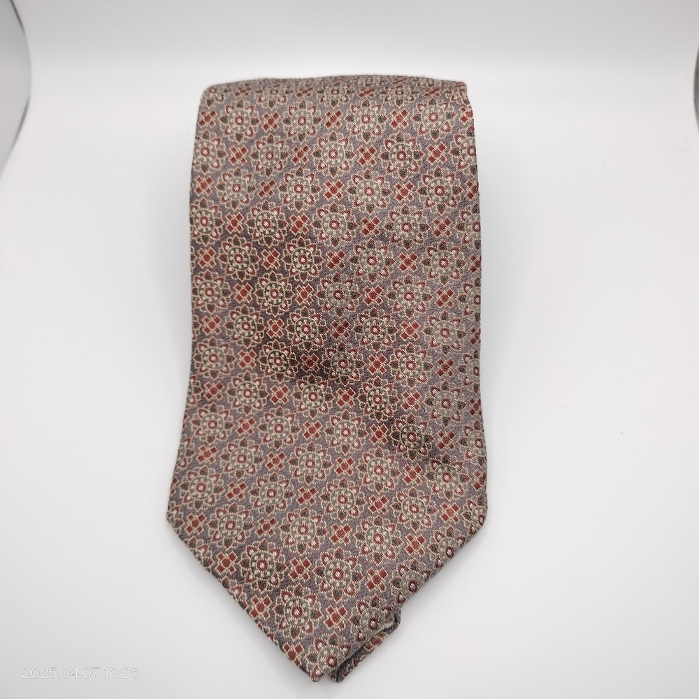 Venanzi Silk Necktie Elegant Patterned Tie Taupe Red Floral Abstract Formal